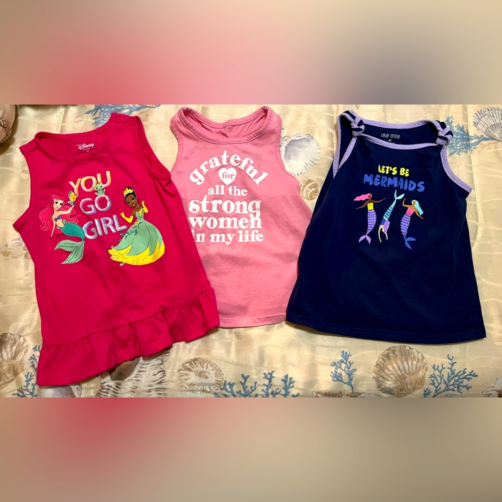 Bundle of Three Little Girls Size 4T Graphic Tank Tops